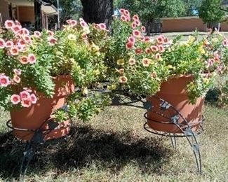 3 Teir Metal Plant Stand And 2 Flower Plants - 33 X 10 X 14 1/2