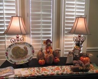 Fall decor (turkey platter is very old - has chip on top of plate).