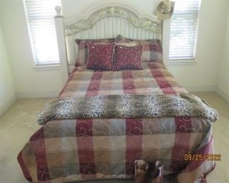 Full Size Headboard and frame. Bedding and throw.