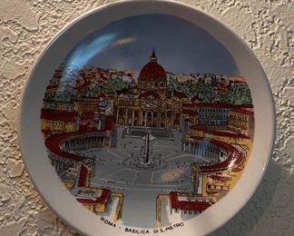 Hand Painted Ceramic Scene in Rome of the Basilica