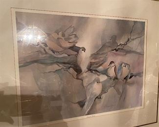 Watercolor Print Double Signed "Oriental Doves" by Delores Price