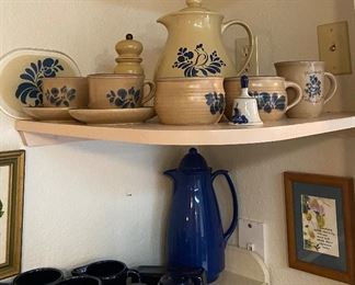 Pfaltzgraff Pottery Brown with Cornflower Blue Design, Pfaltzgraff Cobalt Blue Serving Set