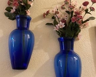 Cobalt Blue Wall Decor' with Silk Flowers