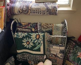 Assorted Throw Blankets, Shoe/Quilt Rack