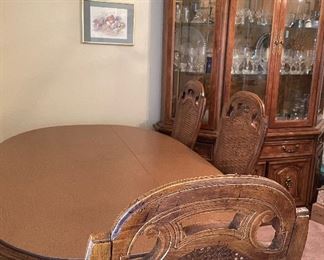 Hibriten China/Curio Cabinet, Noritake China, Crystal Stemware, Crystal, Dining Room Set Seats Six Cane Back Seats