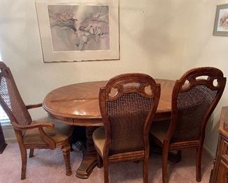 Hibriten Dining Room Set Seats Six Cane Back Seats, Watercolor Print Double Signed