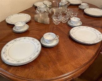 Hibriten Dining Room Set Seats Six Cane Back Seats, Vintage Punch Bowl, Noritake China