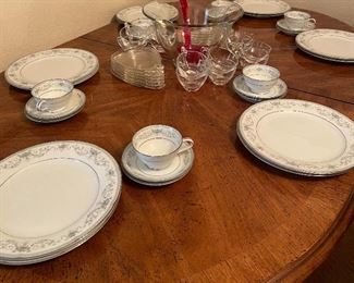 Hibriten Dining Room Set Seats Six Cane Back Seats, Vintage Punch Bowl, Noritake China
