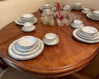 Hibriten Dining Room Set Seats Six Cane Back Seats, Vintage Punch Bowl, Noritake China