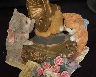 Resin Kitty Kats Playing on Victrola 