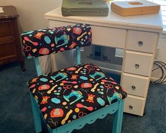 White Sewing Cabinet Spring Loaded Drop Down, Padded Sewing Chair, Simplicity Sewing Machine 