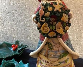 Jim Shore Seashell Santa, Vintage Holly Candlestick Holders 