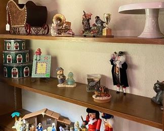 Child's Nativity Set, Nutcrackers, Stackable Cookie Tins, Nik Naks, Santa's Sled, Hallmark Cake Plate