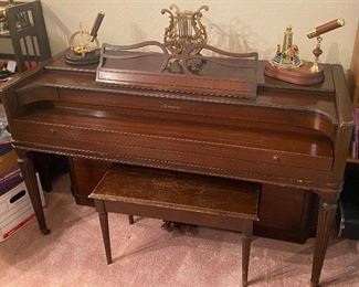 Acrosonic Console Spinet Product of Baldwin SN 365458 with Bench, San Francisco Music Box Kaleidoscope, Brass Harp Music Stand 