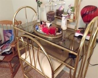 brass & glass vanity & bench