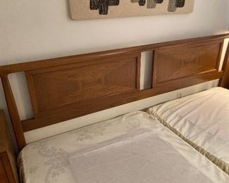 King size walnut Mount Airy Janus collection headboard with frame accommodates 2 twin or a king size mattress $1,500