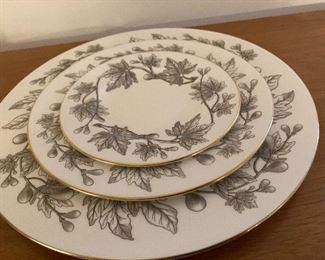 MCM Ashford Wedgewood china set Cream with grey/brown oak leaf & acorn pattern. 12 place settings/each includes dinner, salad,bread, saucer, and cup. $600 full set. Produced 1955-1961 model # W4106