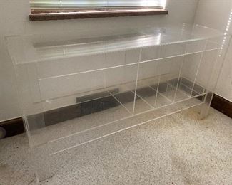 MCM Lucite stereo cabinet. 50” W X 15” D X 26” H. One shelf with 4 LP cubbies $500