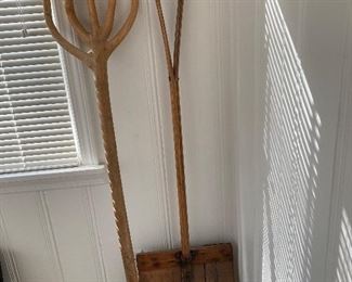Folk art/antique wooden shovel and carved pitchfork $100 each