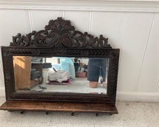 Carved antique hall mirror with shelf
30” W X 25” H X 4.5” deep (shelf).
$100