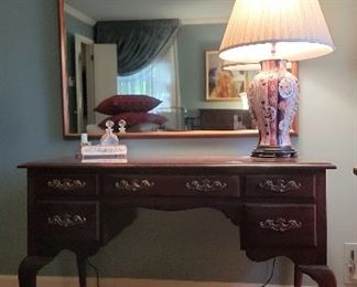 Vanity or Desk with Mirror and Asian Lamp