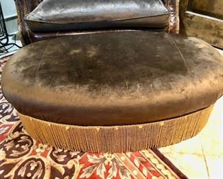 Matching silk velvet hassock with bullion trim