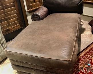 Spectacular leather chaise has croc leather base, arms and back