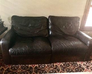 Dark brown quality leather sofa Distressed 