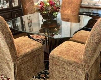 Dining table - 6 Fabric parson chairs - (table and chairs can be sold separately) - round wool rug -