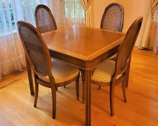 Antique Game Table and set of four caned back chairs