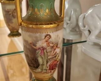 Austrian hand painted porcelain cabinet vase with scenic figural decoration