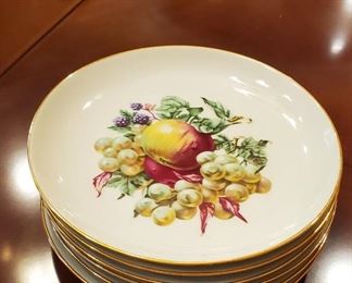 Set of hand painted fruit plates with gilt edges