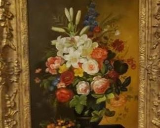 Fine quality floral stillife oil painting. Nicely framed.
