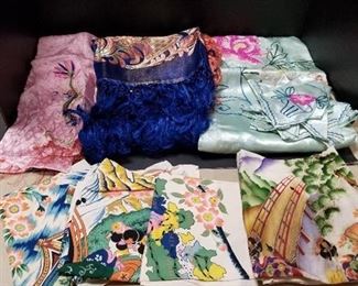 vintage oriental silk scarves, table cloths