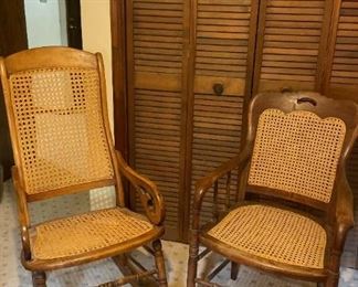 Antique Caned Rocking Chair and Antique Caned Chair