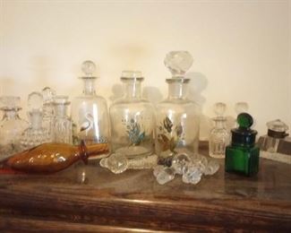 Assorted Glass Decanter Bottles Extra Tops