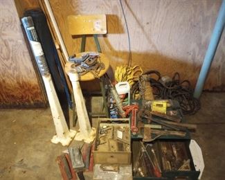 Chisels, Clamps, Hammers, Cords, Stands, and Tool Bin