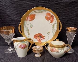 Hand Painted Serving Set with Gold Color Trim
