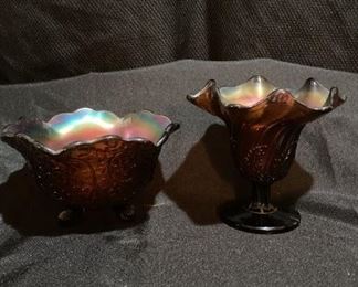 Midcentury American Art Nouveau Iridescent Art Glass Bowls