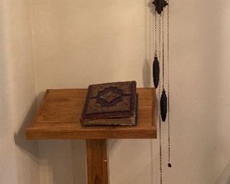 Pedestal Table, Vintage Family Bible, and German Cuckoo Clock