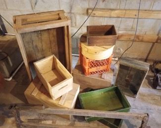 Storage Bins, Crate, and Wooden Rack