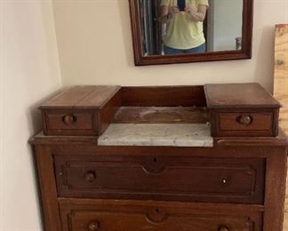 Vintage Antique Dresser with Marble Top and Mirror