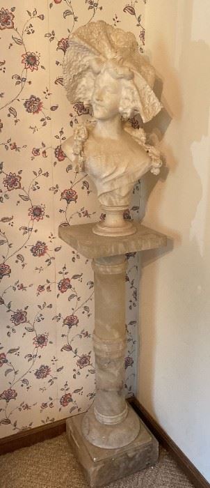 Vintage Marble Bust of a Woman on a Marble Base