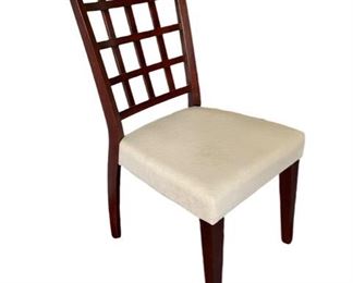 $100 - Set of 4 Coaster Rich Lattice Back Side Dining Chairs SK121-63                                                                                            Description:    The Rich Cappuccino Side Chair w/Wheat Back by Coaster is manufactured in contemporary style. This comfortable chair is crafted from solid hardwoods and features durable microfiber fabric seat rendered in a deep mocha finish. With its clean lines and stylish look this up to date piece from the Rich Cappuccino Collection will be a great complement for your home interior. Originally $750 
Condition: Very Good
Dimensions:  39" H x 17.75”" W x 21.75" D
CONTACT US FOR MORE PICTURES. www.GoodbyHello.com                                                         info@GoodbyHello.com                       Local pickup only only Leesburg, VA,  Contact us for shipper suggestions.
