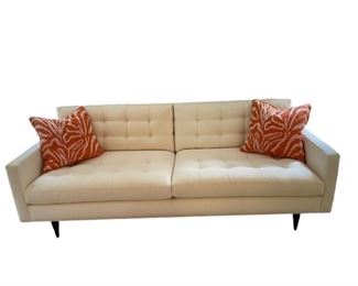 $750 - Crate and Barrel Low Profile Beige Couch Sofa SK121-10                                                                                                      Description: Square arms and button tufted.
Condition: Very good condition.  A few dirt spots need spot cleaning
Dimensions: 85.5 x 36 x 31"H  
CONTACT US FOR MORE PICTURES. www.GoodbyHello.com                                                         info@GoodbyHello.com         Local pickup only only Leesburg, VA,  Contact us for shipper suggestions.