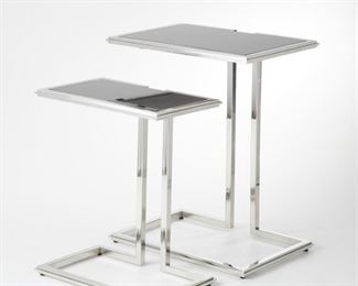 $250 - Pair of Global Views Cozy Up Stainless Steel End Tables SK121-24                                                                                            Description: Enjoy the Cozy Up Table - These wonderful tables can function alone or as a set . They stack nicely together to save space. This amazing table is constructed from stainless steel and has a black granite top.
Condition: Excellent
Dimensions:  19.5"L x 13.5"W x 24.5"H; 16 x 10.5 x 20"H
CONTACT US FOR MORE PICTURES. www.GoodbyHello.com                                                         info@GoodbyHello.com                         Local pickup only only Leesburg, VA,  Contact us for shipper suggestions.