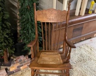 Antique oak Barley twist rocker.