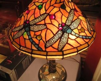 Fantastic dragonfly design stained glass table lamp - one of a pair