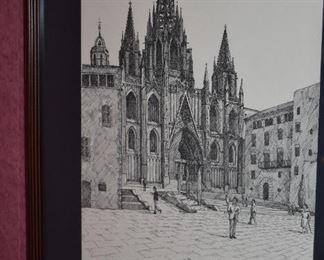 Barcelona litho by Jose Dias "92 entitled "Barri gothic, la catedral"