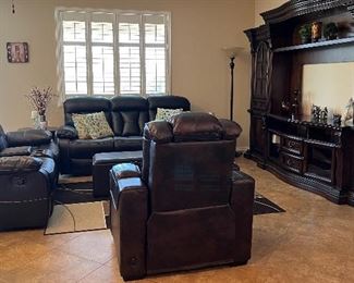 Entertainment Unit, Lane Sofa and Loveseat (1 year old), Recliner Eric Church Highway to Home , Storage Ottoman, Area Rug, Floor Lamp, Decor